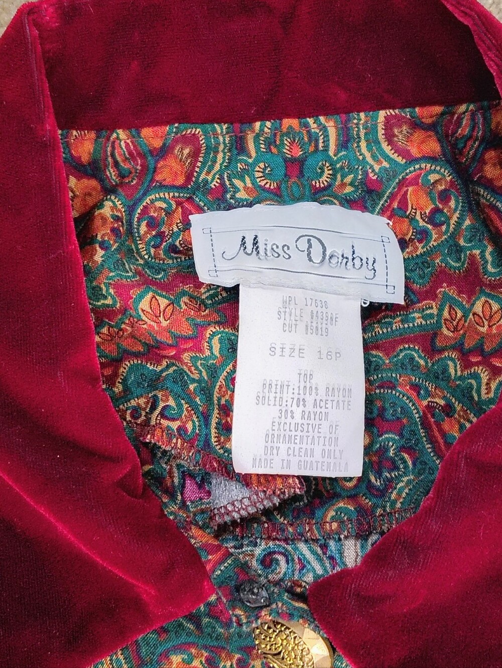 Vintage Miss Dorby 2 Piece Paisley Dress Womens 16P Cottage Core Dark Boho Chic - Picture 2 of 8